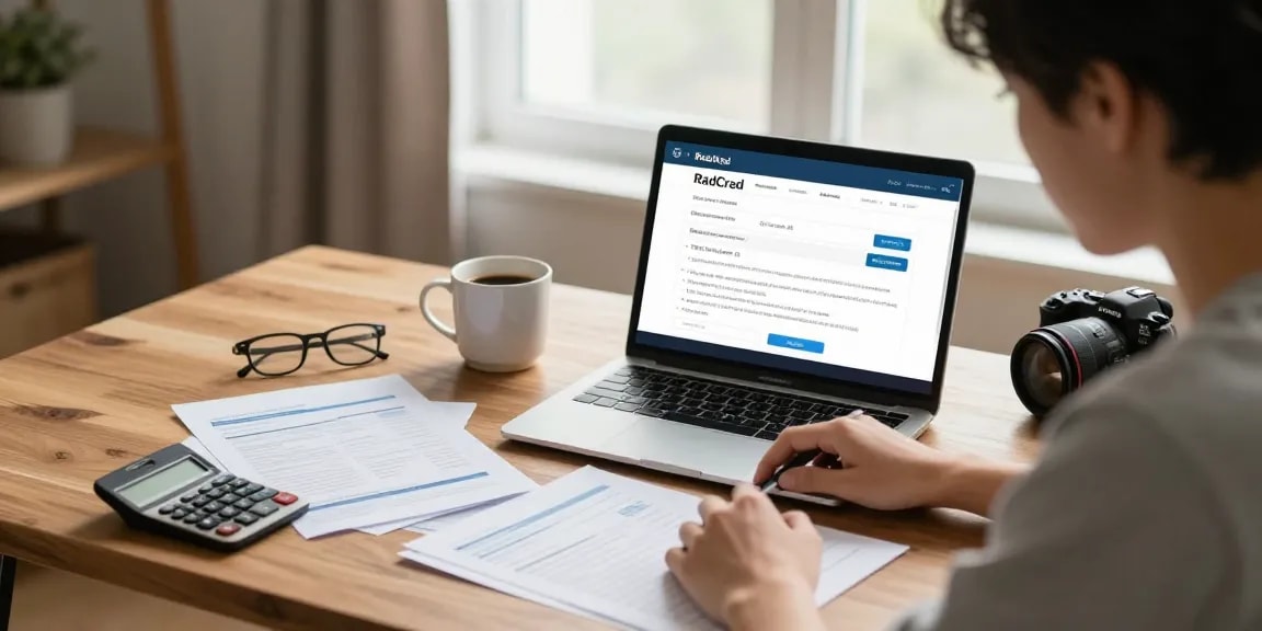 $350 loan application being filled out online in a home office setting with natural light.