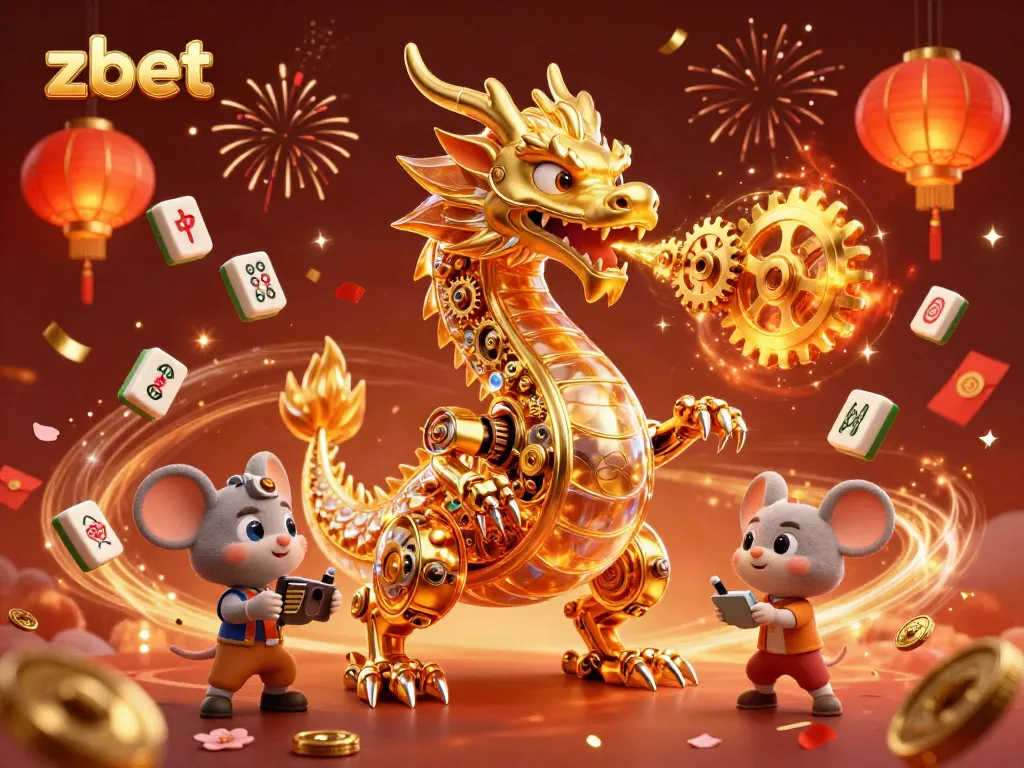 Experience exciting casino games like zbet through this vibrant 3D dragon and festive elements illustration.
