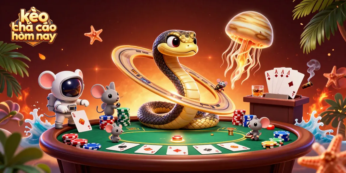 Place bets on kèo nhà cái hôm nay in this vibrant cosmic casino scene with cartoon characters.