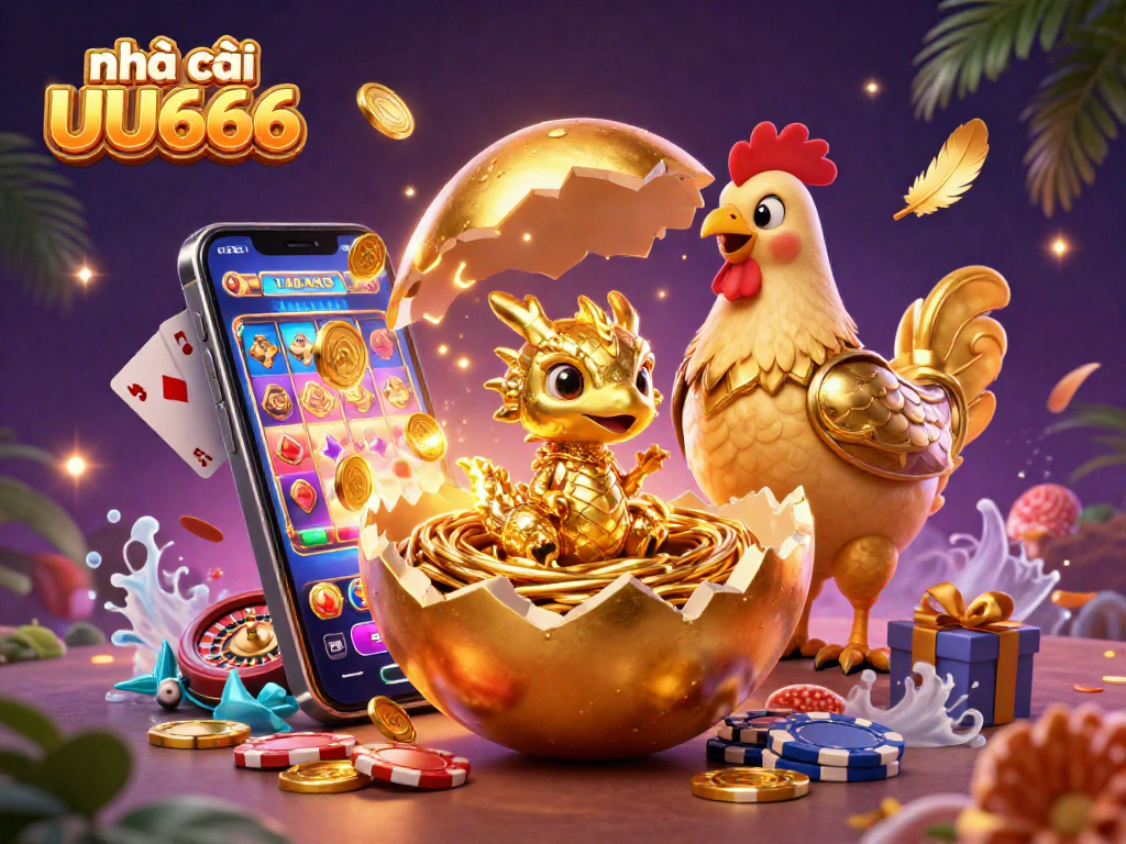 Experience the thrill of nhà cái UU666 with a vibrant 3D illustration featuring a dragon and gaming elements.