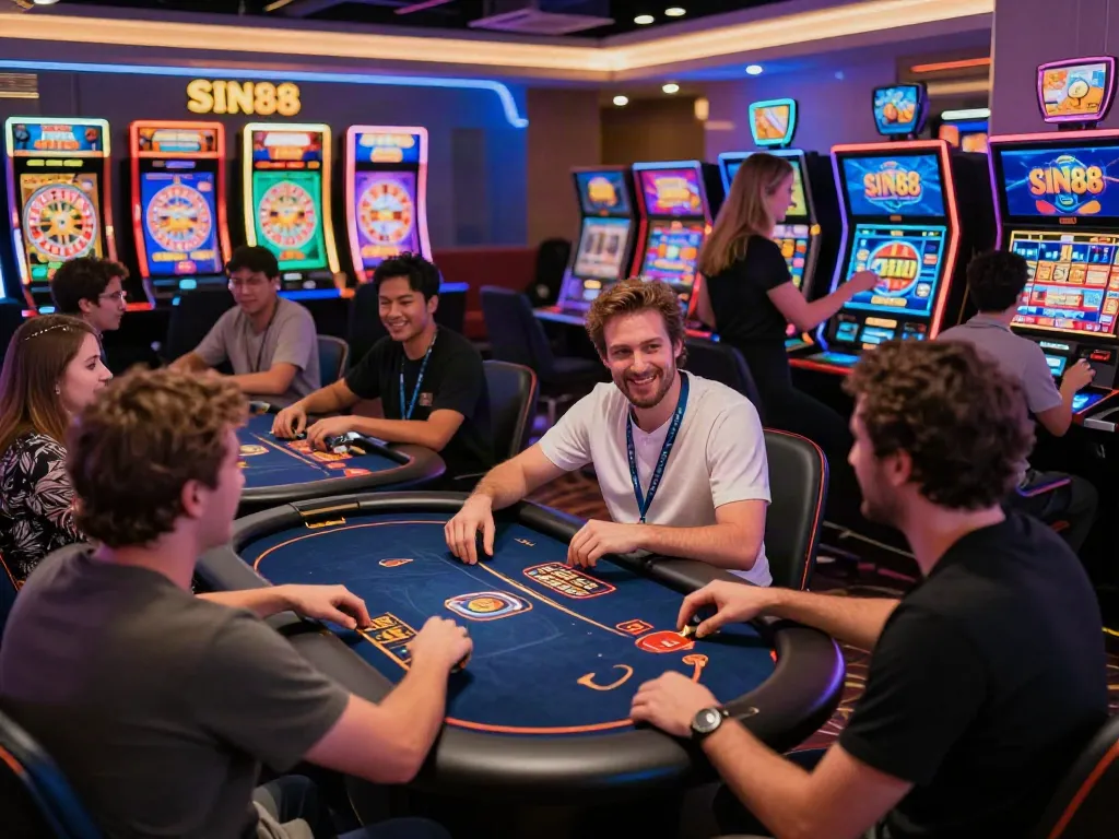 Exciting gaming scene at http://sin88-onl.com/ with players engaged in various casino games.