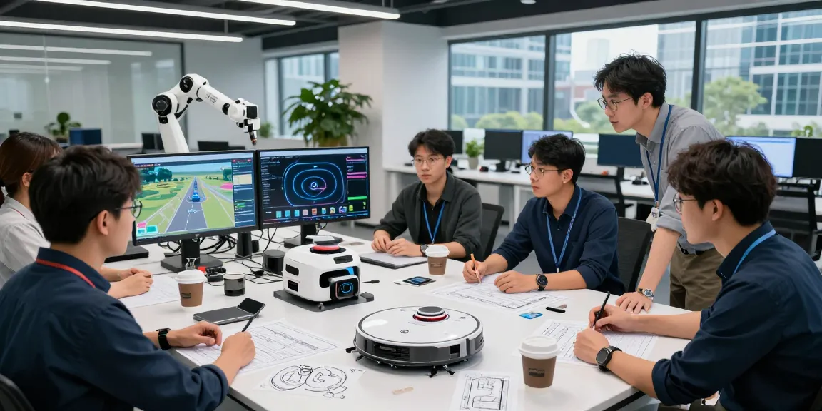 Engineers collaborating on the innovative Roborock 2026 model in a modern robotics lab.