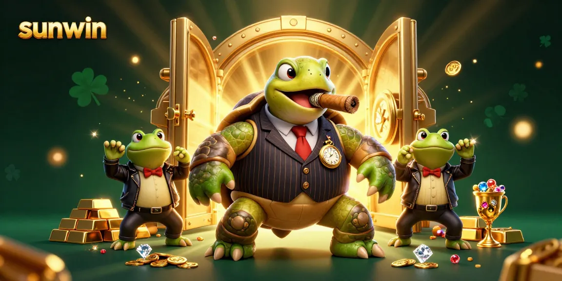 Win big at sunwin with the lively snapping turtle and bullfrogs in a vibrant casino scene.
