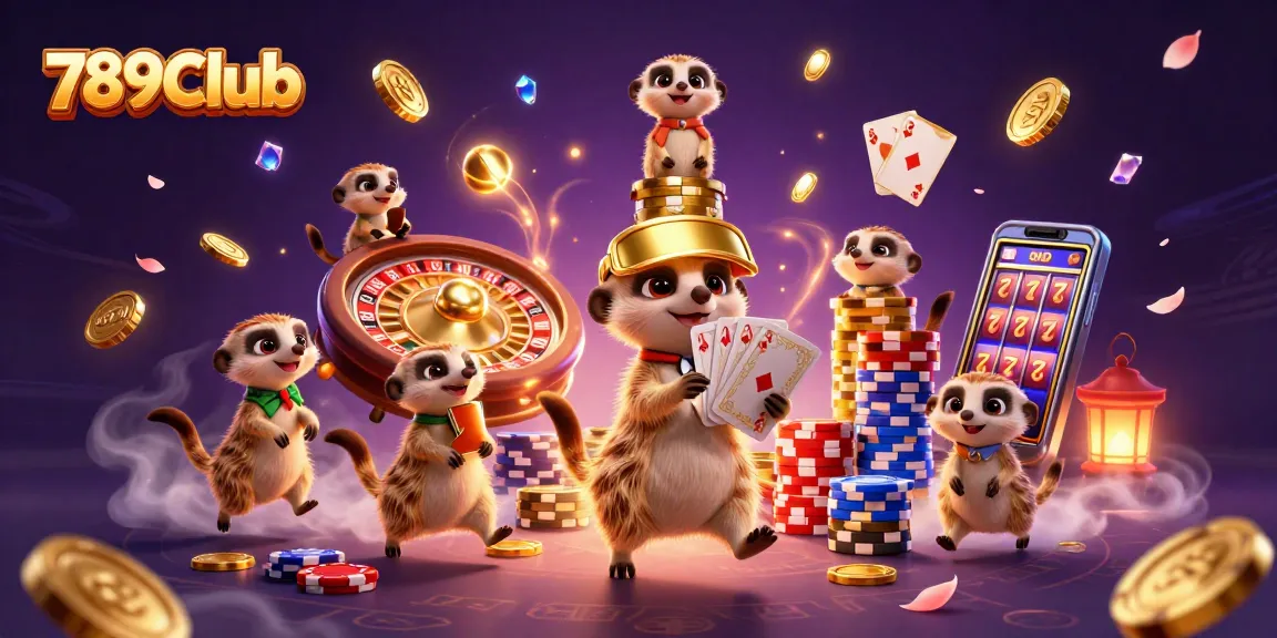 Experience the excitement of 789Club in a vibrant 3D casino scene featuring dynamic meerkats.